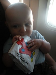 eating his book on the plane