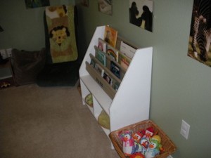 a side view of the bookshelf